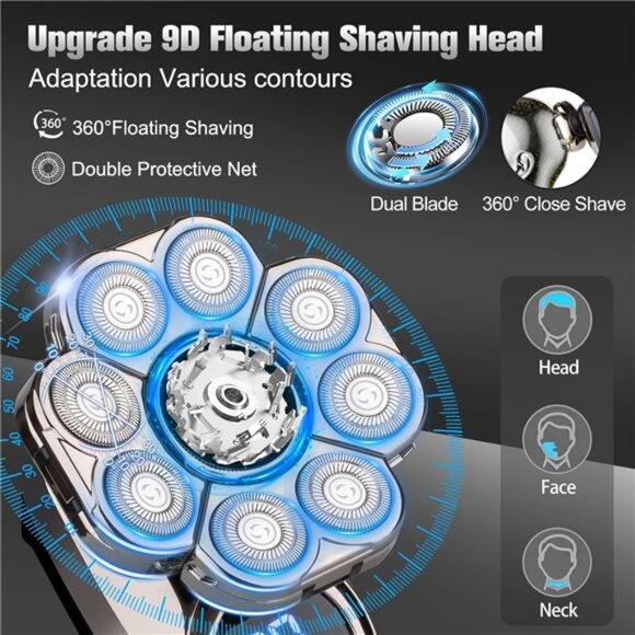 9D Electric Head Shaver for Bald Men, Upgraded 5-in-1 Head Shaver for Bald Men - Picture 2 of 7